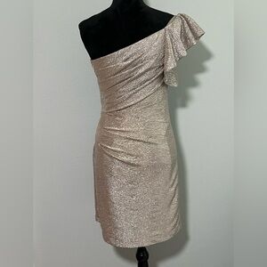 Adrianna Papell One Shoulder Gold Dress party formal metallic 4